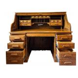 Vintage Oak Roll Top Desk by Oak Crest Manufacturing with Brass Hardware