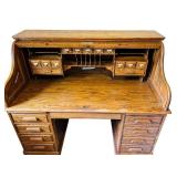 Vintage Oak Roll Top Desk by Oak Crest Manufacturing with Brass Hardware