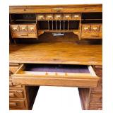 Vintage Oak Roll Top Desk by Oak Crest Manufacturing with Brass Hardware