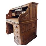 Vintage Oak Roll Top Desk by Oak Crest Manufacturing with Brass Hardware