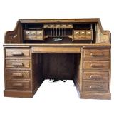 Vintage Oak Roll Top Desk by Oak Crest Manufacturing with Brass Hardware