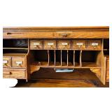 Vintage Oak Roll Top Desk by Oak Crest Manufacturing with Brass Hardware