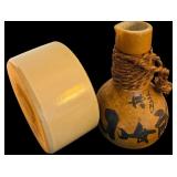 Vintage Gorgeous Sake Jar with Pouring Spout Plus Small Bowl