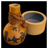 Vintage Gorgeous Sake Jar with Pouring Spout Plus Small Bowl