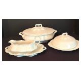 Vintage White Covered Serving Dish, Gravy Boat and Butter Dish by Racine and Pope-Gosser