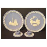 Wedgwood Jasperware Christmas 1969 and 1970 Plates with Candle Holders