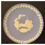 Wedgwood Jasperware Christmas 1969 and 1970 Plates with Candle Holders