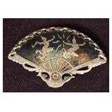 Vintage Siam Fan Brooch and Clip on Earring Set