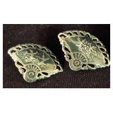 Vintage Siam Fan Brooch and Clip on Earring Set