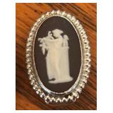 Wedgwood Black Jasperware Embossed Sterling Silver Accented Clip on Earrings