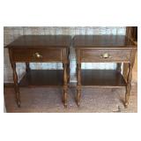 Pair of Ethan Allen Colonial Heirloom Maple Nutmeg Tiered Nightstands / Side Tables