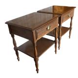 Pair of Ethan Allen Colonial Heirloom Maple Nutmeg Tiered Nightstands / Side Tables