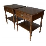 Pair of Ethan Allen Colonial Heirloom Maple Nutmeg Tiered Nightstands / Side Tables