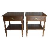 Pair of Ethan Allen Colonial Heirloom Maple Nutmeg Tiered Nightstands / Side Tables