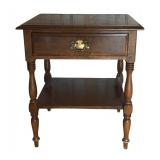 Pair of Ethan Allen Colonial Heirloom Maple Nutmeg Tiered Nightstands / Side Tables