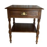Pair of Ethan Allen Colonial Heirloom Maple Nutmeg Tiered Nightstands / Side Tables