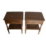 Pair of Ethan Allen Colonial Heirloom Maple Nutmeg Tiered Nightstands / Side Tables