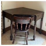 Vintage Ethan Allen Dark Wood Corner Desk with Matching Chair with a Spindle Back