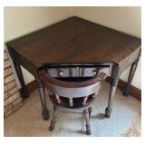 Vintage Ethan Allen Dark Wood Corner Desk with Matching Chair with a Spindle Back