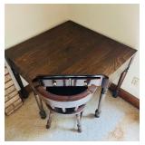 Vintage Ethan Allen Dark Wood Corner Desk with Matching Chair with a Spindle Back