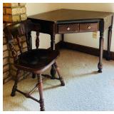 Vintage Ethan Allen Dark Wood Corner Desk with Matching Chair with a Spindle Back