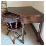 Vintage Ethan Allen Dark Wood Corner Desk with Matching Chair with a Spindle Back