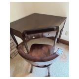 Vintage Ethan Allen Dark Wood Corner Desk with Matching Chair with a Spindle Back