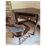 Vintage Ethan Allen Dark Wood Corner Desk with Matching Chair with a Spindle Back