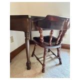Vintage Ethan Allen Dark Wood Corner Desk with Matching Chair with a Spindle Back