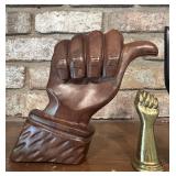 Brazilian Jacaranda Rosewood Hand Sculptures and Brass Fist with Maker Imprint
