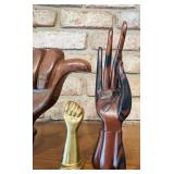 Brazilian Jacaranda Rosewood Hand Sculptures and Brass Fist with Maker Imprint