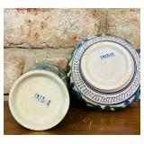 India Handicraft Decorative Ceramic Bathroom Toothbrush, Stationery, Pen and Pencil Stand Holder, Vase and India Pottery Blue Glaze Rounded Vase  / Bowl