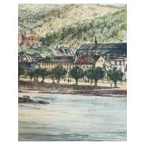 Framed Vintage Print of Heidelberg, Germany /  Colored Etching "View of Heidelberg" Signed