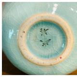 Elegant Korean Handmade Celado Cups with Inlaid Crane Motif and Celadon Set of Round Shaped Tea Pot with Inlaid Crane and Cloud and Bowl