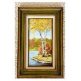 Original Oil Painting on Board, Titled "Autumn Birch Trees by the Lake," by Artist C. Mattison