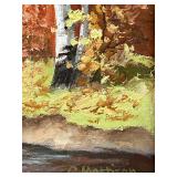 Original Oil Painting on Board, Titled "Autumn Birch Trees by the Lake," by Artist C. Mattison
