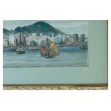 Original Watercolor of Hong Kong Harbor Signed