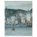 Original Watercolor of Hong Kong Harbor Signed