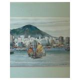 Original Watercolor of Hong Kong Harbor Signed