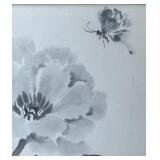 Japanese Sumi-e Ink Peony with Butterfly Print