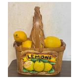 Lovely Splint Wood Vintage Lemon Basket with Faux Lemons