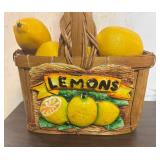 Lovely Splint Wood Vintage Lemon Basket with Faux Lemons
