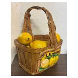 Lovely Splint Wood Vintage Lemon Basket with Faux Lemons