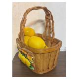 Lovely Splint Wood Vintage Lemon Basket with Faux Lemons