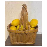 Lovely Splint Wood Vintage Lemon Basket with Faux Lemons