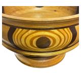 Beautiful Inlaid Wood Pedestal Bowl