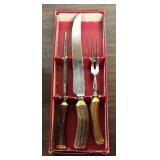 Vintage Genuine Natural Stag Handled Knife, Meat Fork and File by Sheffield of England