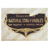 Vintage Genuine Natural Stag Handled Knife, Meat Fork and File by Sheffield of England