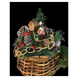 Two Terrific Baskets Filled with Faux Pine Swags and Christmas Decor