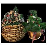 Two Terrific Baskets Filled with Faux Pine Swags and Christmas Decor